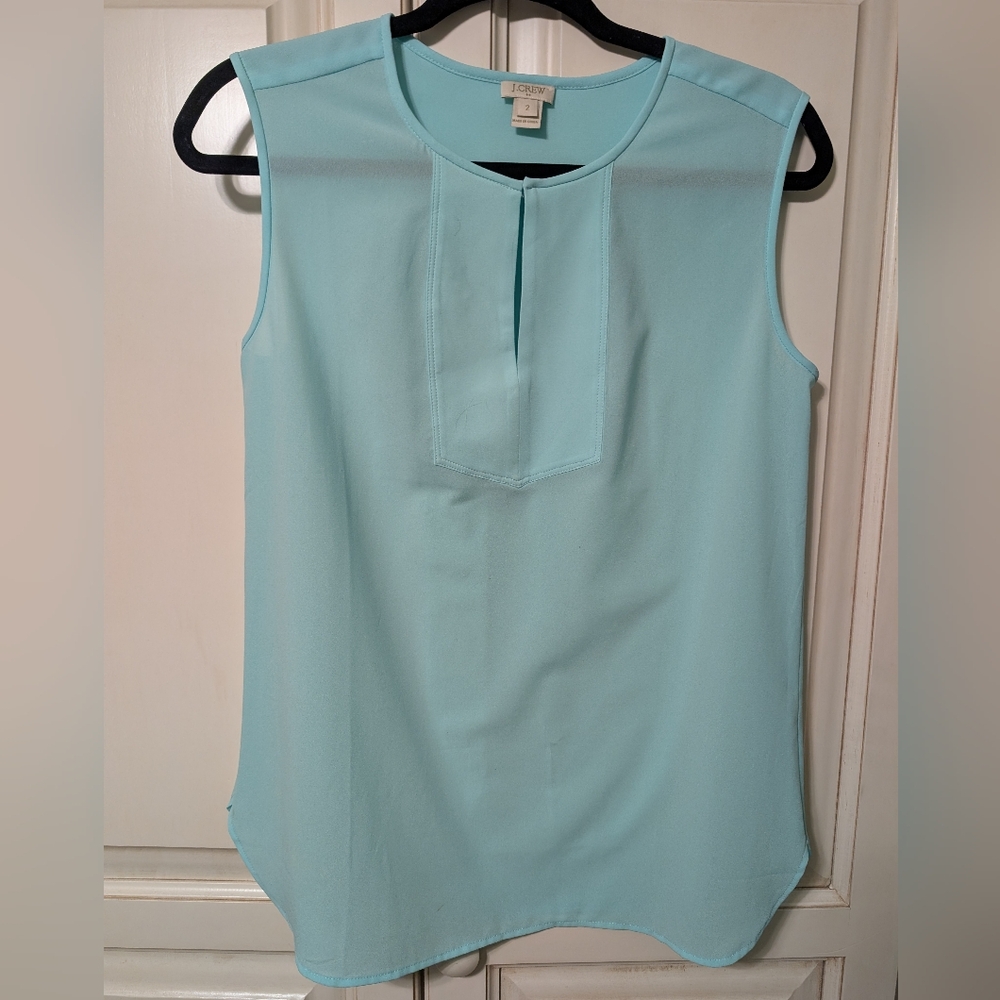 J. Crew Aqua Sleeveless Keyhole Blouse